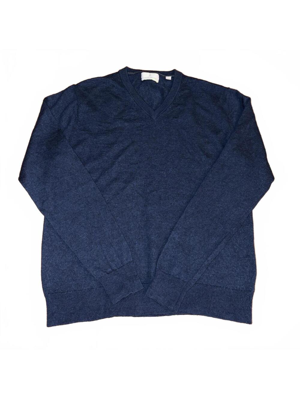 Toscano Firenze Men's Navy Blue V-Neck Sweater Large Wool Old Money Quiet Luxury